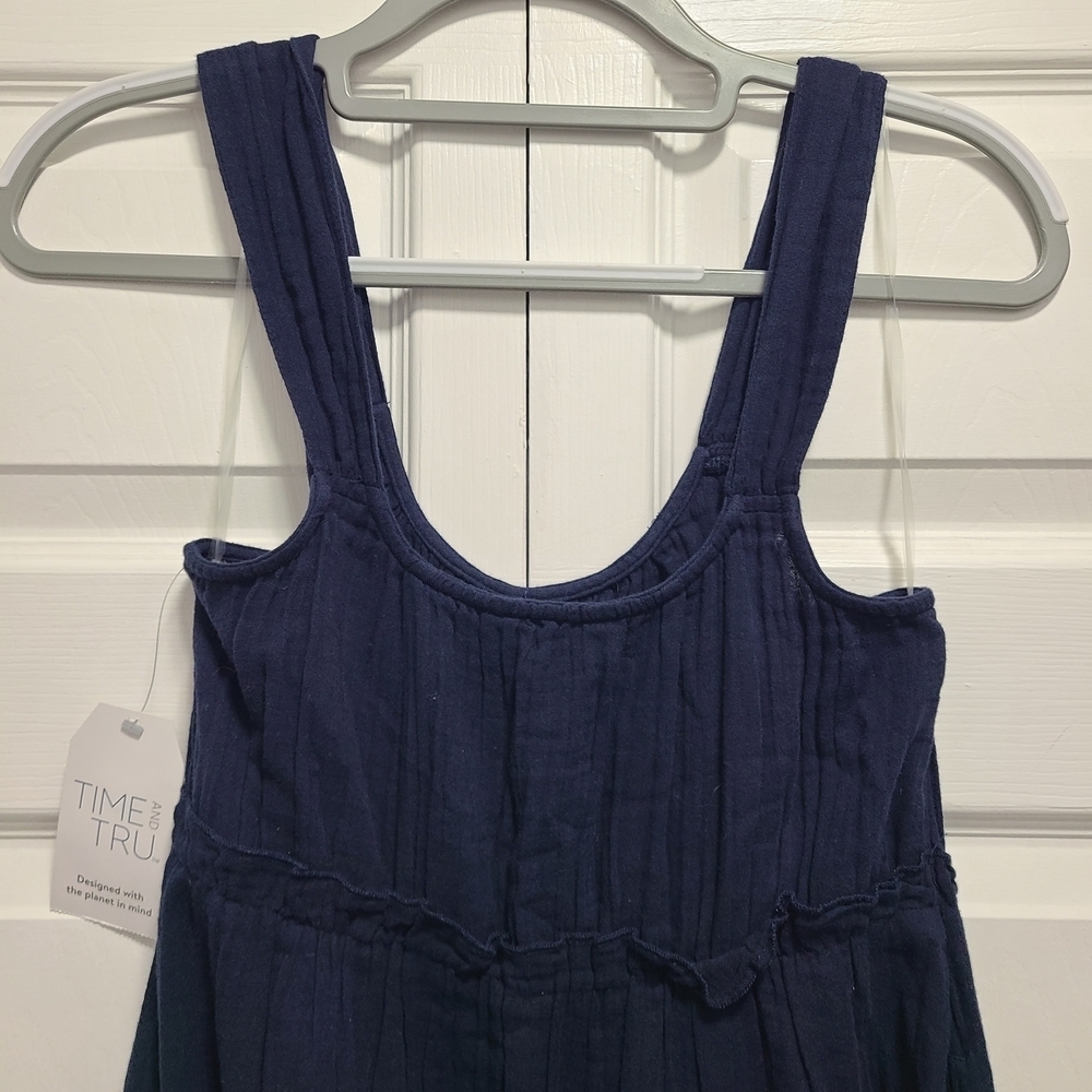Time and Tru Deep Blue Cotton‎ Midi Tiered Dress NWT - Picture 3 of 16